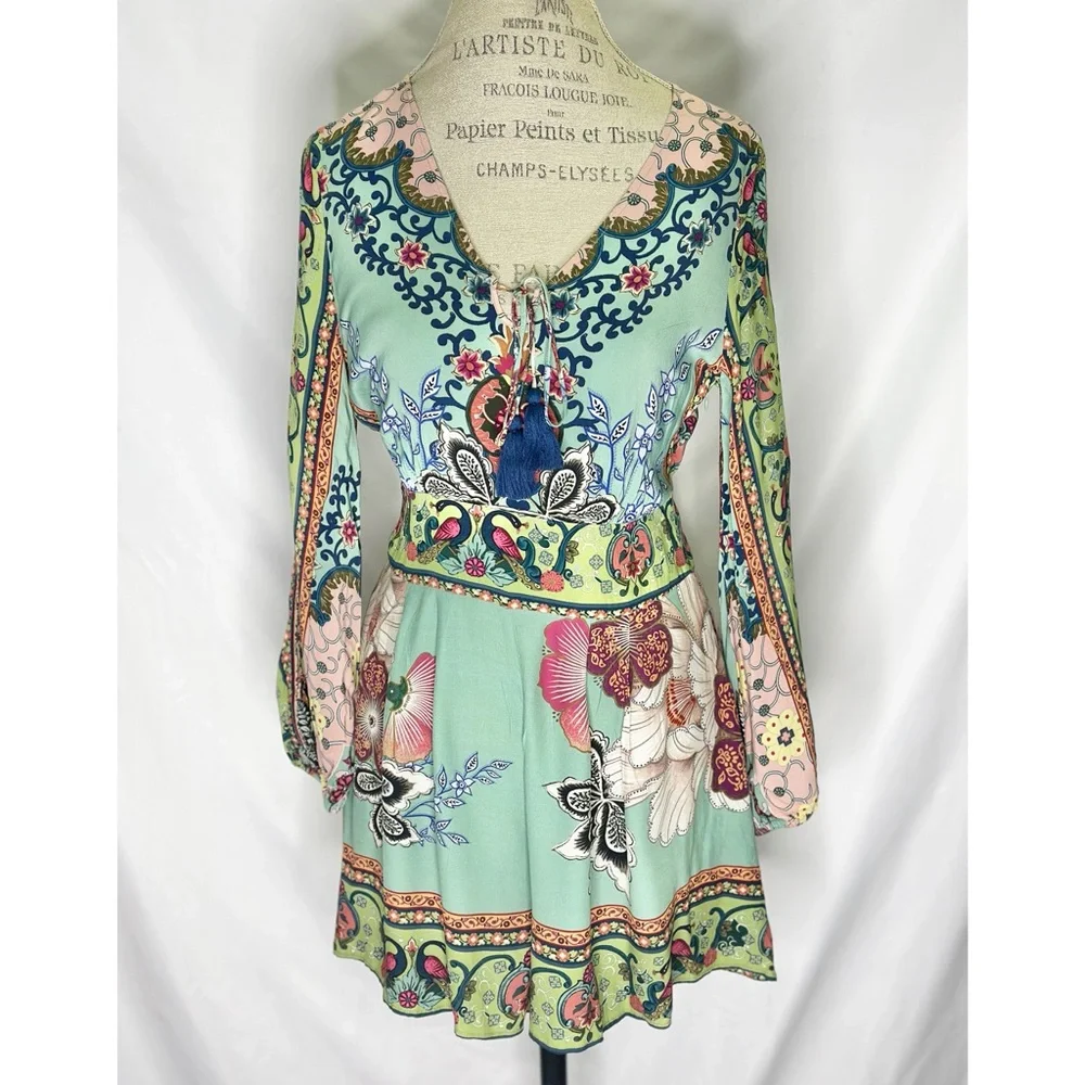Farm Rio for Anthropologie Bohemian Caversham Floral Print Romper - Picture 3 of 12